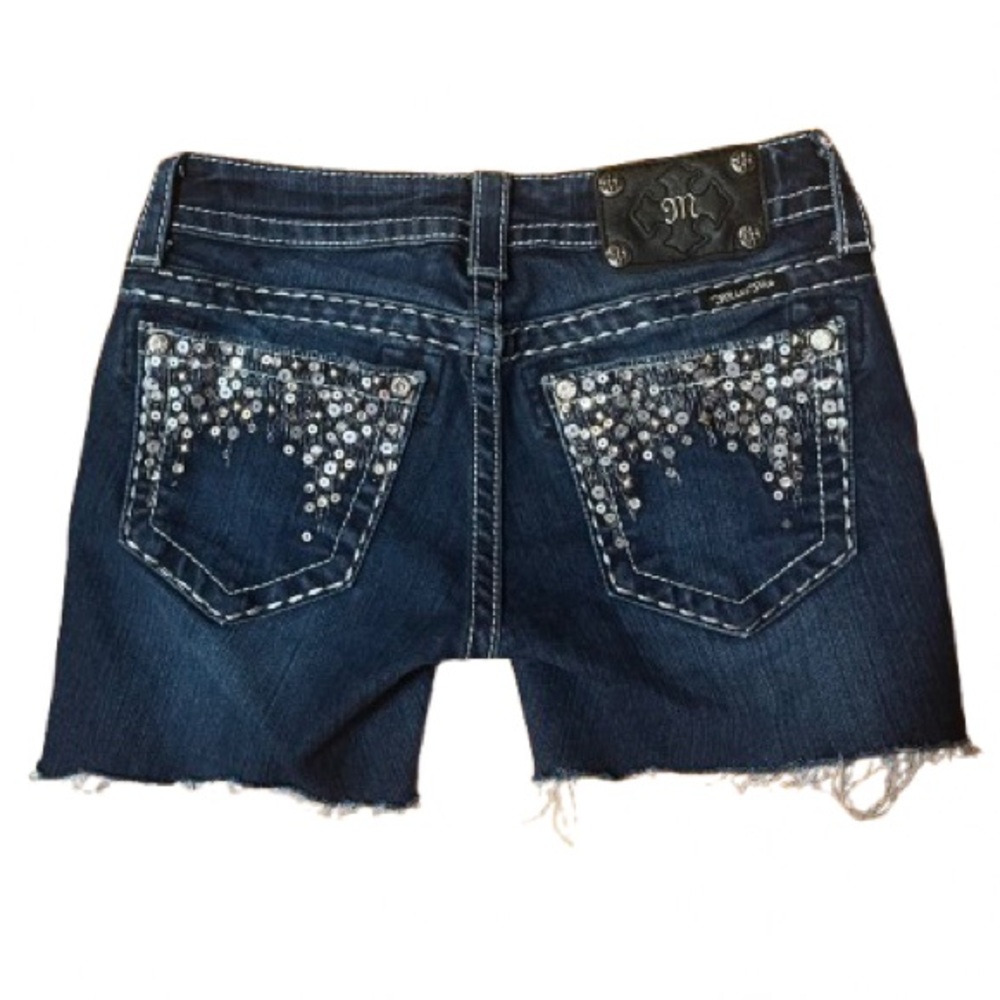 Miss Me Dark Blue Jean Shorts with Silver Accents